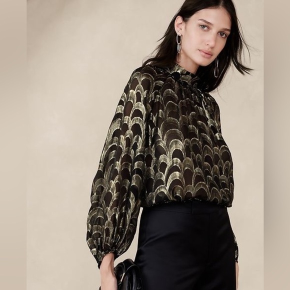 Banana Republic Mali Metallic Silk Jacquard Top - Picture 2 of 7